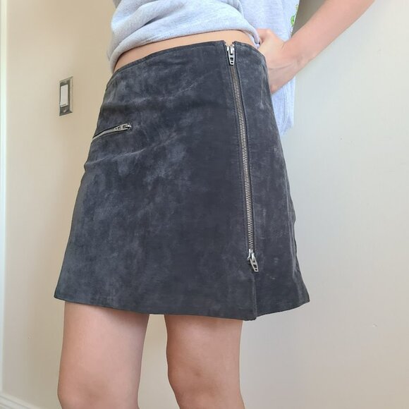Blank NYC Genuine Leather Suede Zip Mini Skirt Size 27 Black Grunge - Picture 1 of 10